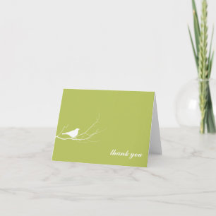 Green bird on branch modern thank you note card