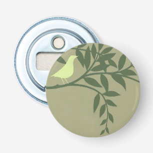 Green Bird Perched on Green Branch Bottle Opener