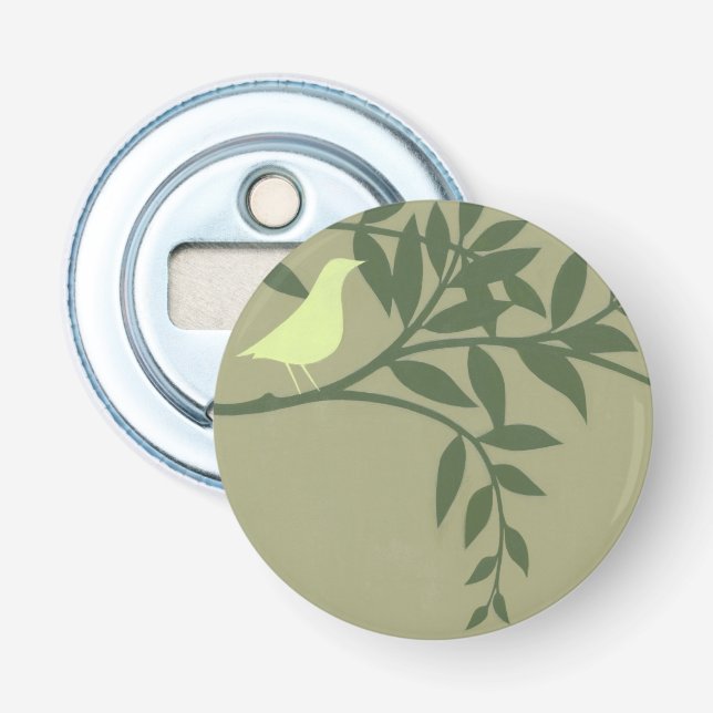 Green Bird Perched on Green Branch Bottle Opener (Front)