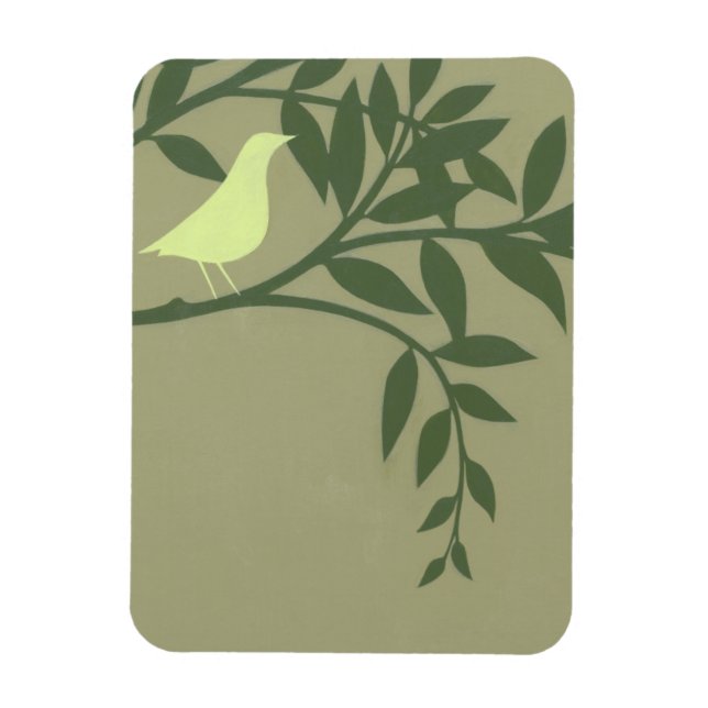 Green Bird Perched on Green Branch Magnet (Vertical)