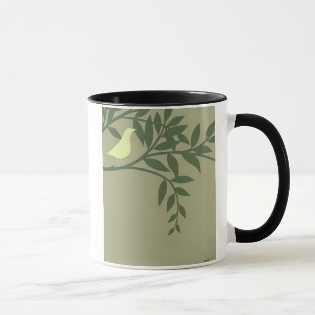 Green Bird Perched on Green Branch Mug (Right)