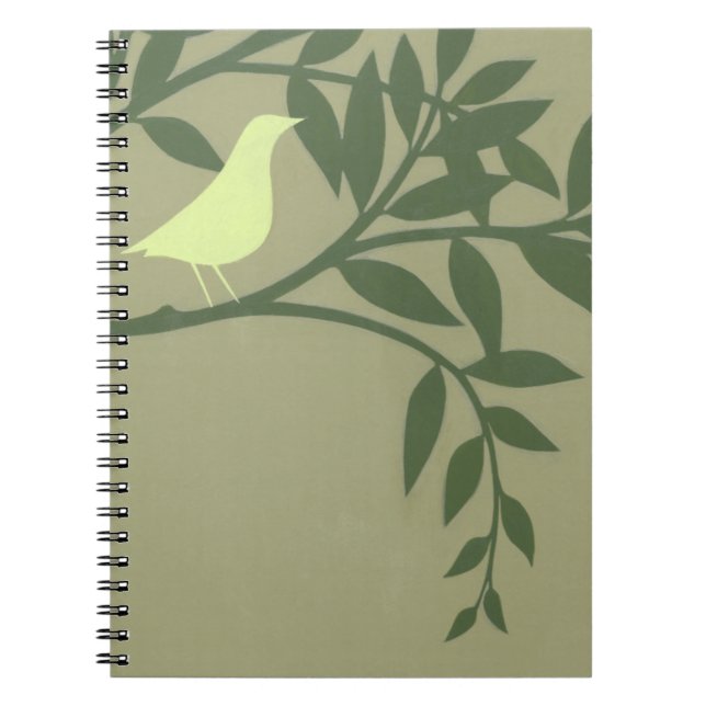 Green Bird Perched on Green Branch Notebook (Front)