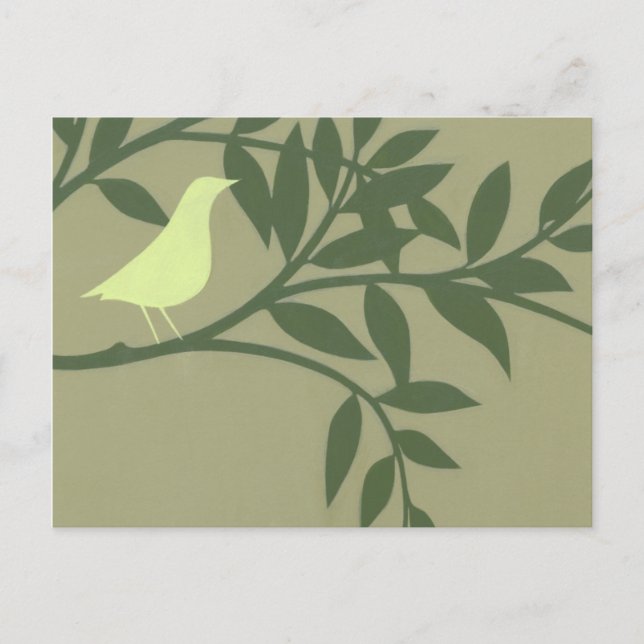 Green Bird Perched on Green Branch Postcard (Front)