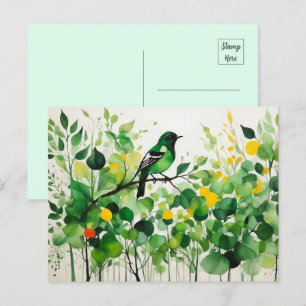 Green Bird Standing On A Branch Postcard