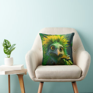 Green Bird Throw Pillow