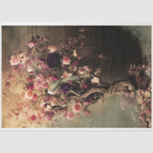 Green Bird & Vibrant Floral, Ethereal Tree Tissue Paper