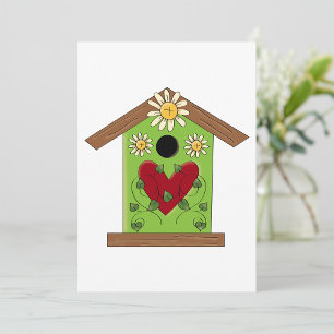Green Birdhouse with Heart and Daisies  Invitation