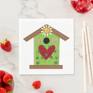 Green Birdhouse with Heart and Daisies  Napkin