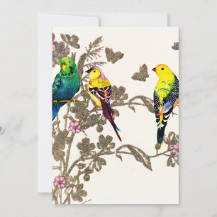 Green Birds Floral Watercolor Silver Glitter Holiday Card