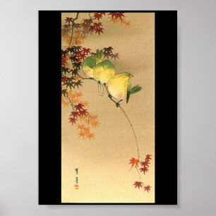 Green Birds on Maple Tree, Japanese Art c.1800s Poster