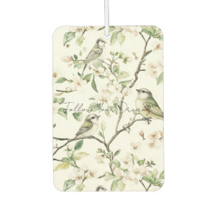 Green Birds White Flowers Tree Air Freshener