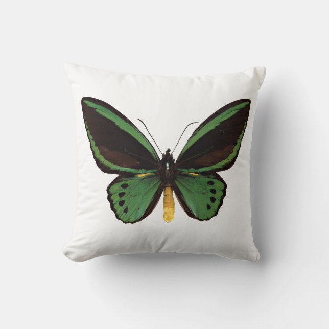 Green Birdwing Butterfly Throw Pillow (Front)