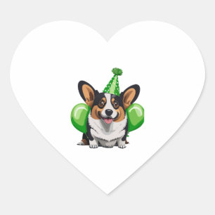 Green Birthday Corgi Classic T-Shirt Heart Sticker