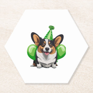 Green Birthday Corgi Classic T-Shirt Paper Coaster