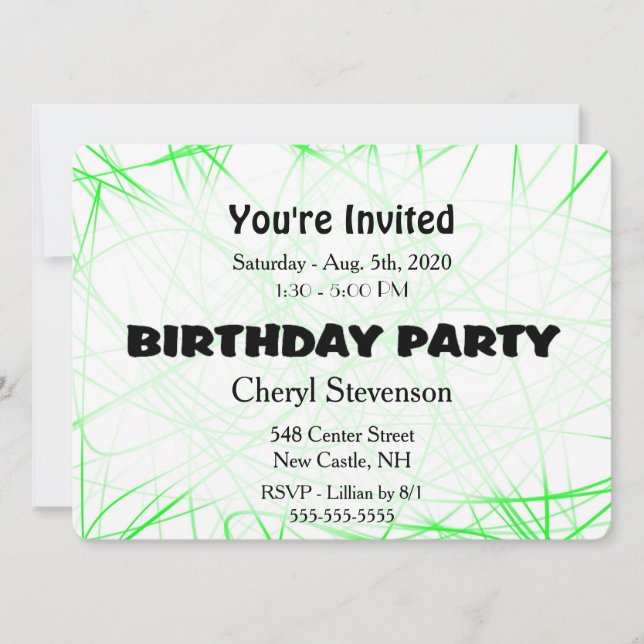 Green Birthday Party Invitation (Front)