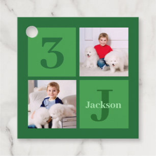 Green Birthday Photo Collage Personalized Party Favour Tags