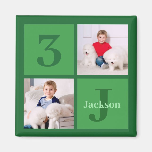Green Birthday Photo Collage Personalized Party Magnet (Front)