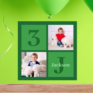Green Birthday Photo Collage Personalized Party Poster