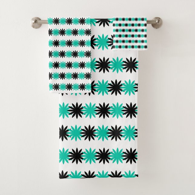 Green Black Abstract Floral Bath Towel Set (Insitu)