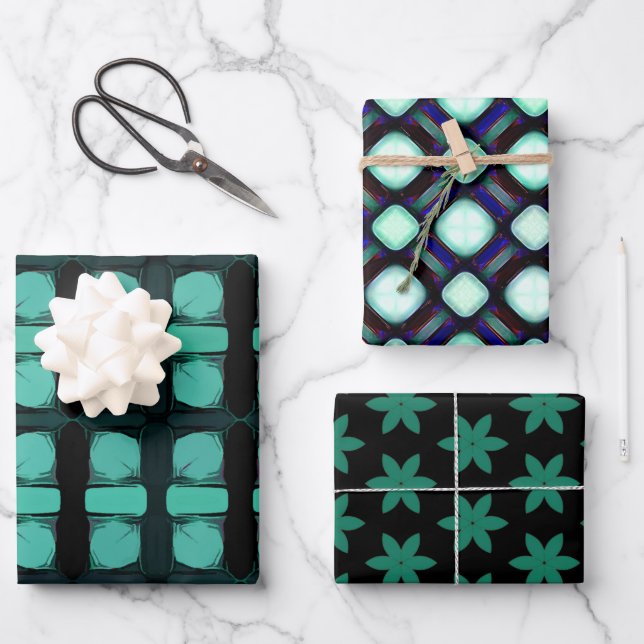 Green Black Abstract Modern Geometric Pattern Wrapping Paper Sheet (Front)