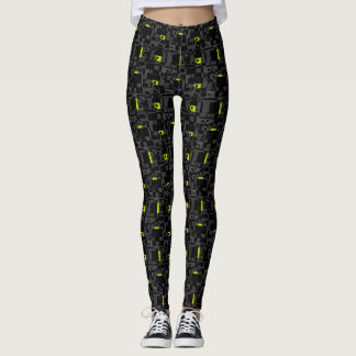 Green Black Abstract Pattern Leggings