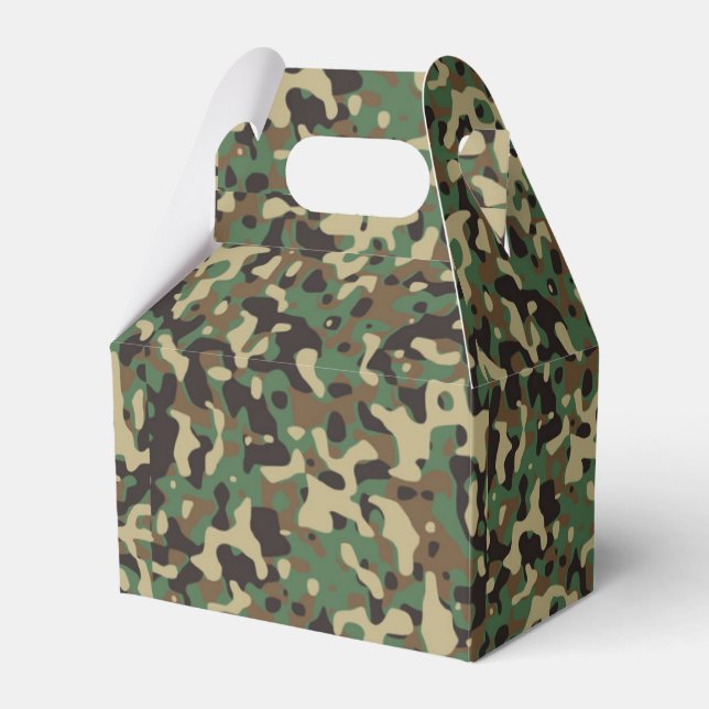 Green, black and brown camouflage pattern favor box (Front Side)
