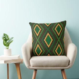 Green Black And Gold Geometric Boho Tribal-Style Throw Pillow