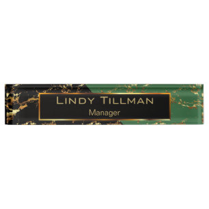 Green, Black and Gold Marble Design Nameplate