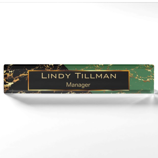 Green, Black and Gold Marble Design Nameplate (Front)