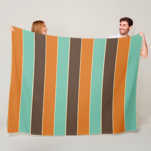 Green, black and orange stripes pattern fleece blanket (In Situ)