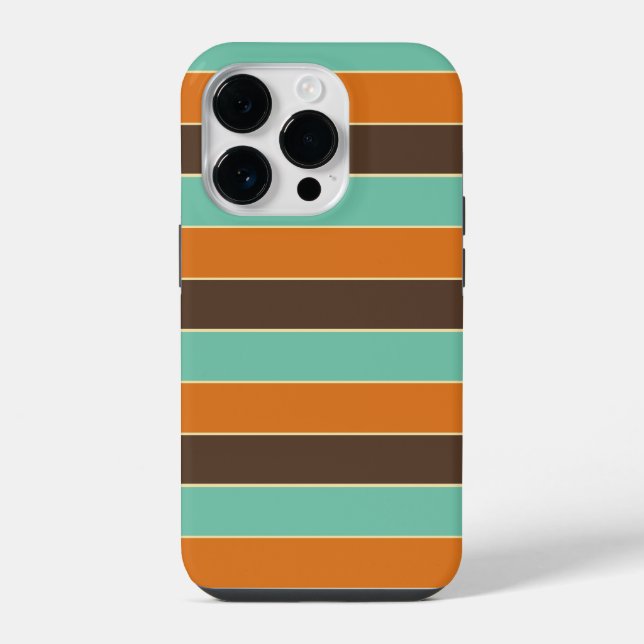 Green, black and orange stripes pattern iPhone case (Back)