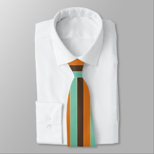 Green, black and orange stripes pattern tie