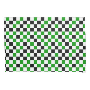 Green Black and White Chequered  Pillowcase