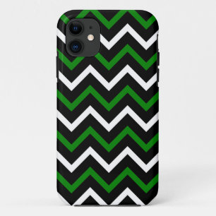 Green, Black and White Chevron Pattern (Zig Zag) iPhone 11 Case
