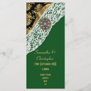 Green black and white lace church wedding program
