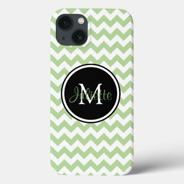 Green Black and White Monogrammed Chevron Case-Mate iPhone Case (Back)