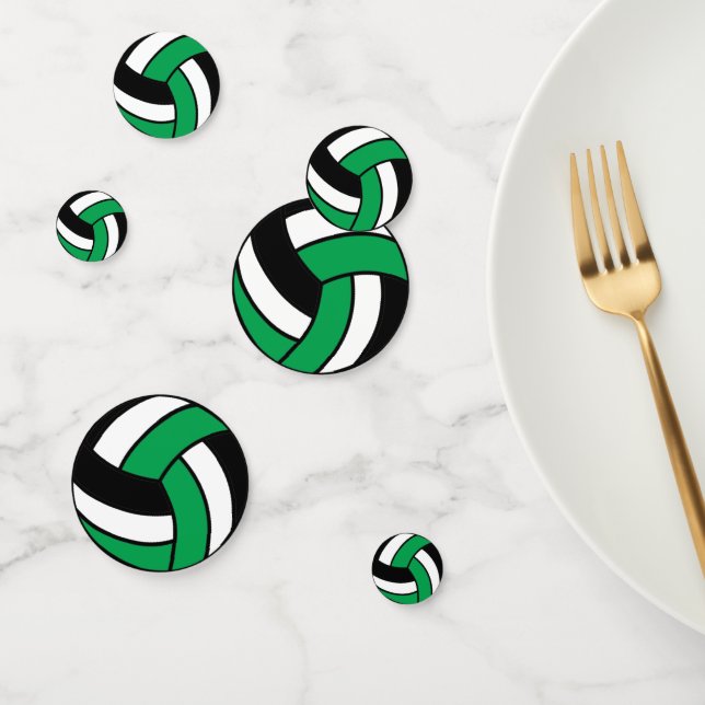 Green, Black and White Volleyball Confetti (Group)