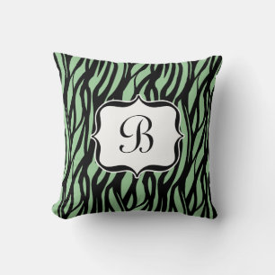 Green, Black and White Zebra Monogram Cushion