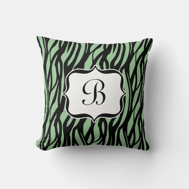 Green, Black and White Zebra Monogram Cushion (Front)