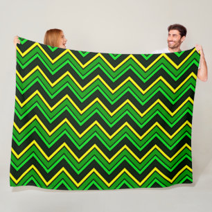 Green, black and yellow chevron zigzag fleece blanket