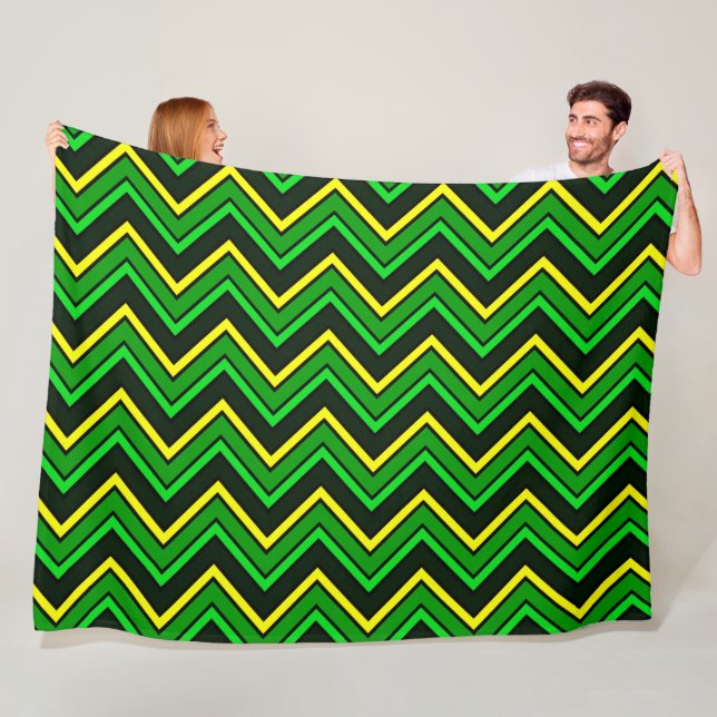 Green, black and yellow chevron zigzag fleece blanket (In Situ)