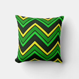 Green, black and yellow chevron zigzag throw pillow