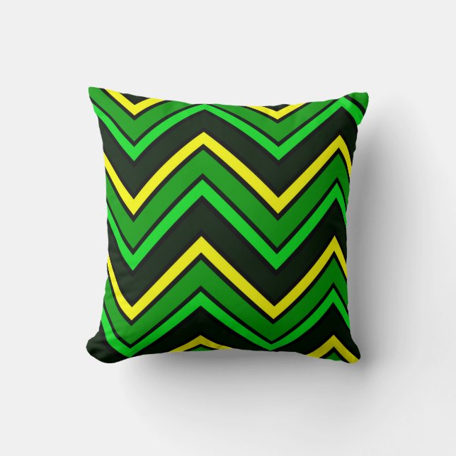 Green, black and yellow chevron zigzag throw pillow (Front)