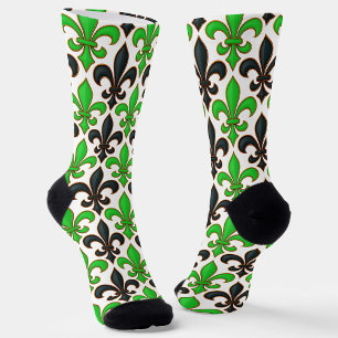 Green Black Baroque Fleur-de-lis Pattern Design Socks