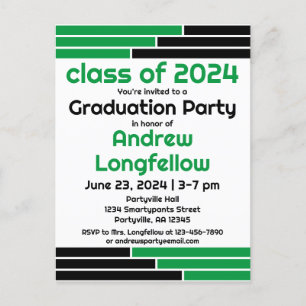 Green & Black Bars Graduation Party Invitation Postcard