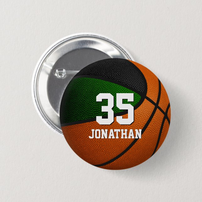 green black basketball player team colours  2 inch round button (Front & Back)