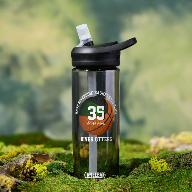 Green black basketball team colours kids teens  water bottle (Outdoor)
