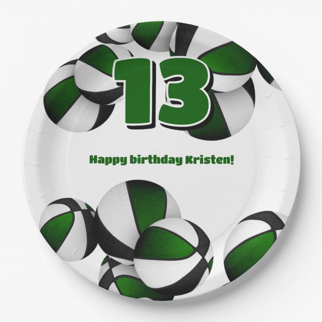 green black basketballs girls boys sports party paper plate (Front)