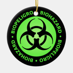 Green & Black Bilingual Biohazard Symbol Ornament