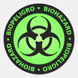 Green & Black Bilingual Biohazard Symbol Sticker